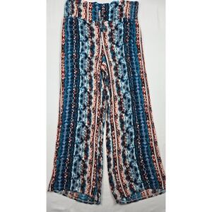 C. Wonder Womens Large Blue Red Tribal Print Wide Leg Palazzo Pants LLP0464S